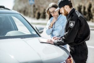 policeman issuing fine violating traffic