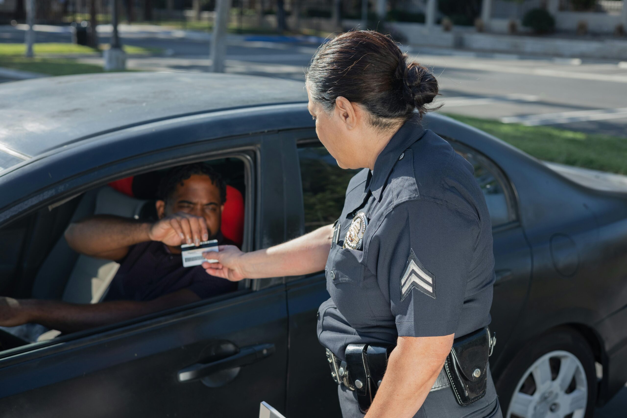 policewoman getting driver's license